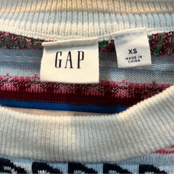 GAP Multicolor Fair Isle Print Crew Neck Sweater Women’s Size XS 100% Cotton - Picture 2 of 3